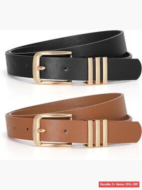 Women's Faux Leather Skinny Belt Gold Buckle Plus Size Dress Jeans